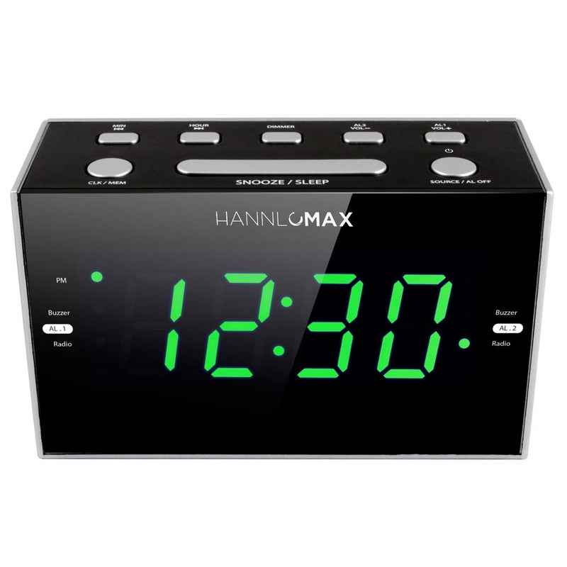 HANNLOMAX ساعة منبه راديو HANNLOMAX HX-122CR، راديو PLL FM، منبه مزدوج، شاشة LED خضراء بحجم 1.2 بوصة، منفذ USB لشحن 1A، تعمل بالطاقة الكهربائية فقط. - Image 2